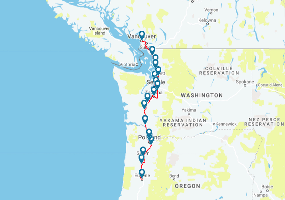 image Travel Sire Amtrak Cascades train on the Seattle to Vancouver route